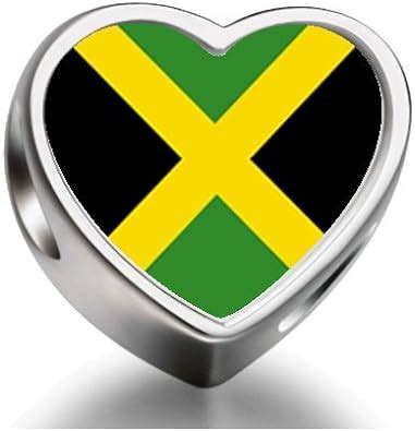 Fervent Love Jamaica Flag Heart Photo Charm Beads Fit Pandora Chamilia