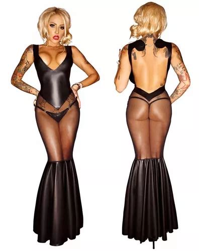 Lingerie Sexy Body Vestido Em Vinil Gotico C211 Parcelamento Sem Juros