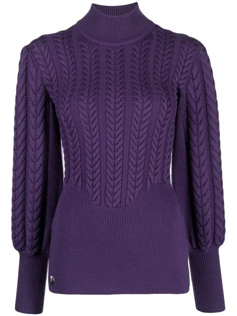 Philipp Plein Long Sleeve Knitted Wool Jumper Purple FARFETCH