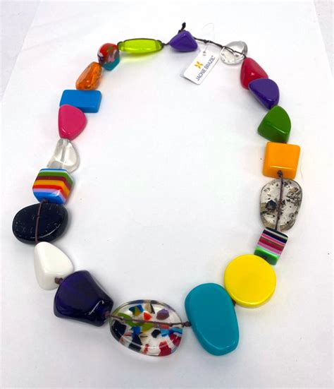 Lot A Resin Bead Necklace Marked Jackie Brazil Multi Coloured Bead