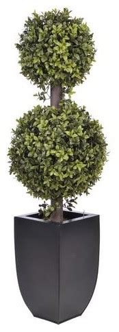 Artificial Double Ball Boxwood Topiary In Black Zinc Transitional