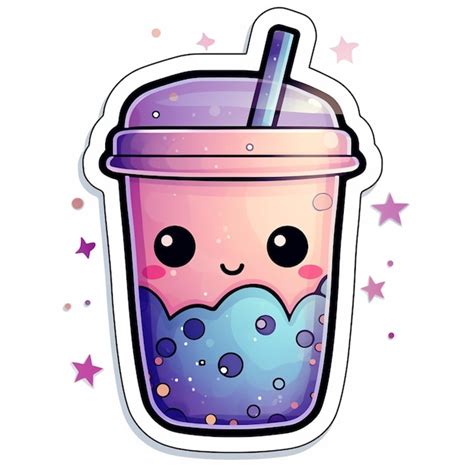 Premium Photo A Cartoon Bubble Tea With A Straw And A Blue Cloud