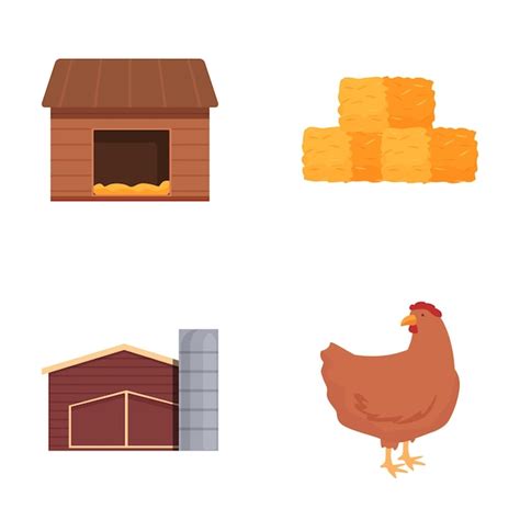 Premium Vector Farm Elements Vector Set Chicken Coop Hay Bales Barn