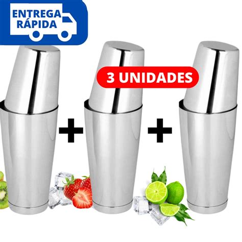 Kit 03 Coqueteleira Inox Profissional Boston Barman 800ml 2 Copos Para