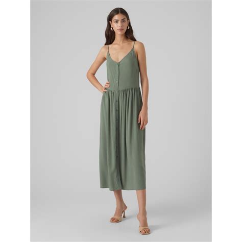 Robe Midi Regular Fit Col En V Sans Manches Au Dessus Du Genou Vert 3