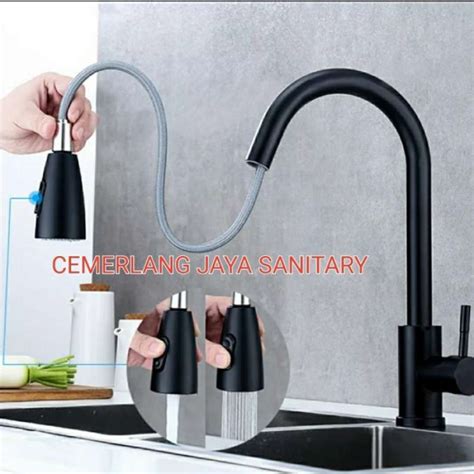 Promo Kran Kitchen Sink Tarik Stainless Sus 304 Hitam Panas Dingin