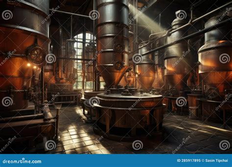 Brewery Modern Beer Plant With Brewering Kettles Tubes And Tanks Made