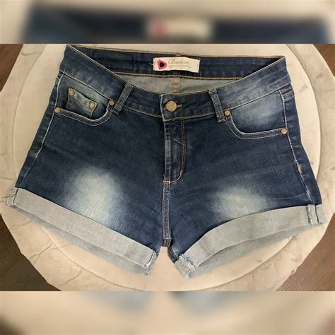 Short Jeans Azul Escuro Cintura Alta Barra Dobrada Bad Cat Shopee