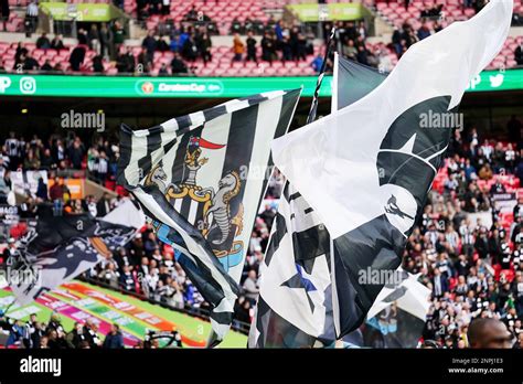 Newcastle United flags in the stands during the Carabao Cup Final match ...