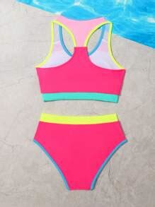 Girls Colorblock Contrast Binding Bikini Swimsuit Shein Usa