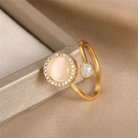 Rotatable Freely Spinning Anti Stress Anxiety Ring For Women Round Opal