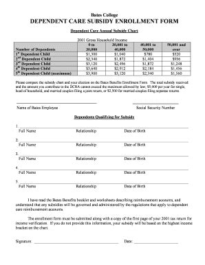 Fillable Online Bates Dependent Care Subsidy Enrollment Form Bates