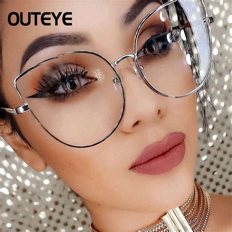 Womens Mens Large Oversized Metal Frame Clear Lens Cat Eye Circle Eye