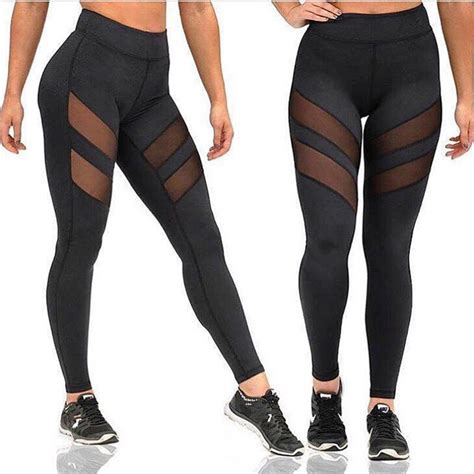 High Waist Mesh Leggings For Women Black Fitness Breathable Push Up