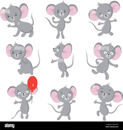 Cute Mouse Cartoon Mice In House Vector Isolated Characters Mouse