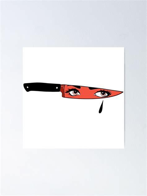 Red Egirl Face On Knife Reflection With A Black Droplet Coming Down