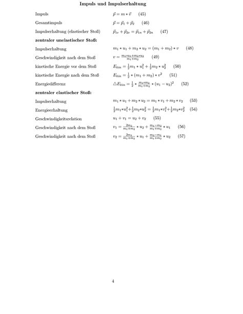 Physikalische Formelsammlung I Impuls Und Impulserhaltung Impuls