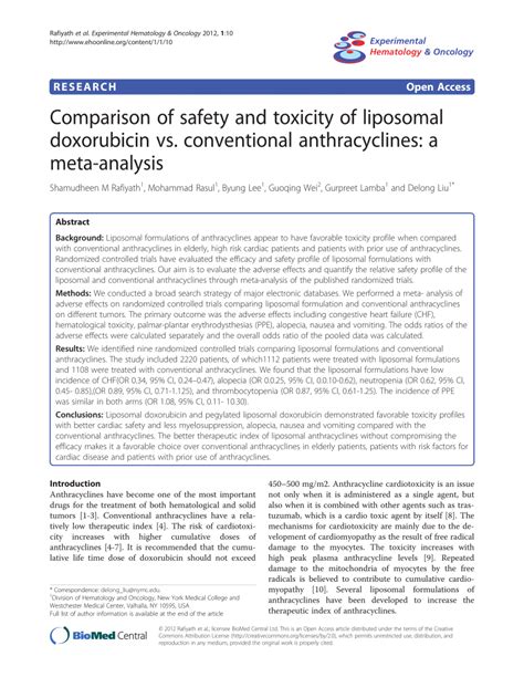 Pdf Comparison Of Safety And Toxicity Of Liposomal Doxorubicin Vs