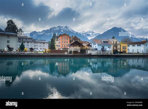 Colorful Buildings In Interlaken And Aare River Interlaken