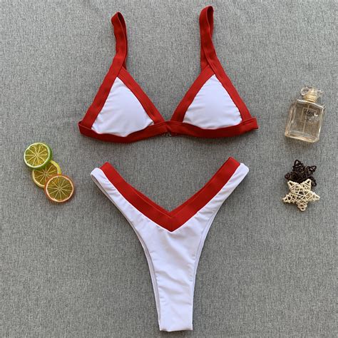 Stitching Bikini Solid Color Swimsuit Sexy Split Swimsuit On Luulla