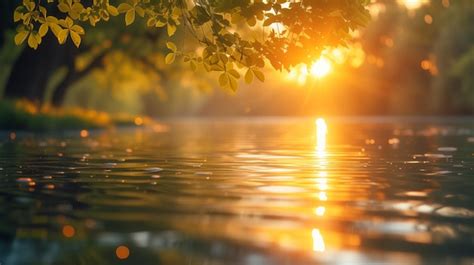 Premium Photo Golden Sunset Over Tranquil Lake For Earth Day