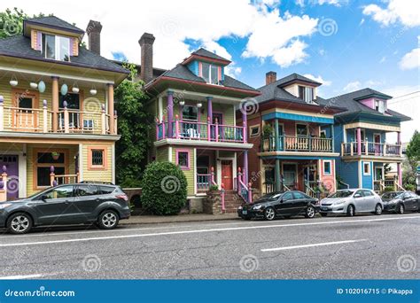 Colorfull Houses in Portland, Oregon Editorial Image - Image of street ...