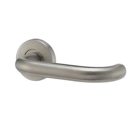 Colours Quéant Brushed Nickel Effect Stainless Steel Straight Latch Push On Rose Door Handle L