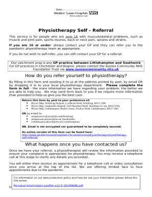 Physiotherapy Self Referral Doc Template Pdffiller