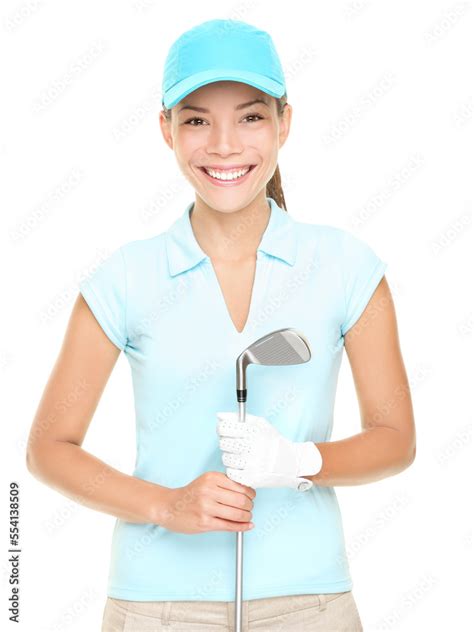 Woman Golf Player Smiling Holding Golf Club Isolated Cutout Png On