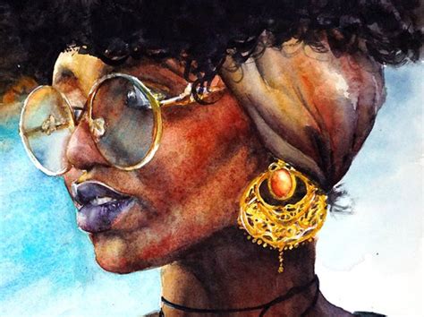 Original Watercolor Portrait Of Beautiful Woman African American Art