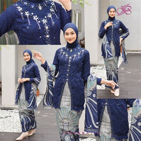 Jual Anggita Navy Setelan Baju Kebaya Batik Modern Couple Wisuda