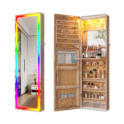 Hnebc Led Mirror Jewelry Cabinet With Rgb Lights Wall Mounted