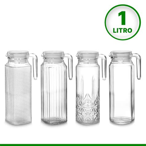 Jarra De Vidro Suco Gua Litro Al A Tampa Pl Stico L Shopee Brasil