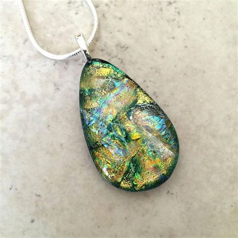 Fused Dichroic Glass Pendant And Necklace Gold Copper And Fused Glass