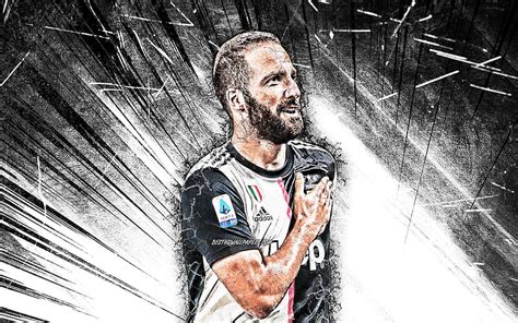 Gonzalo Higuain Juventus Fc Rayos Abstractos Blancos Estrellas De