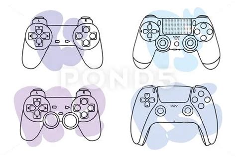 Set Of Game Controllers In Hand Drawn Style Graphic 230032553