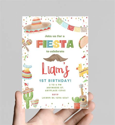 First Fiesta Birthday Party Invitation Fiesta Cactus Taco Bout