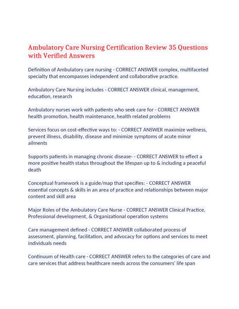 Ambulatory Care Nursing Certification Review Question With Verified