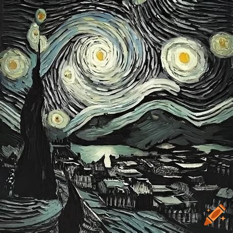 Interpretation Of Van Gogh S Starry Night In Black And White On Craiyon