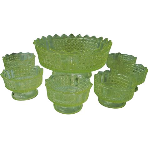 Vintage Vaseline Uranium Glass Berry Set Glass Berries Small Bowls