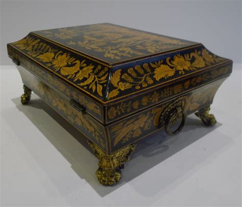 Fine Quality English Regency Penwork Jewelry Box In Chinoiserie C1820