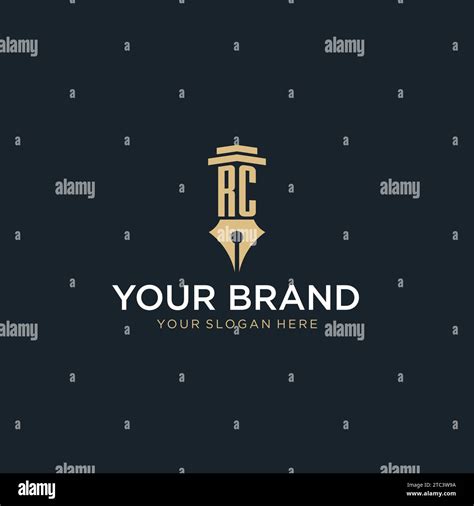 RC Monogram Initial Logo With Fountain Pen And Pillar Style Design