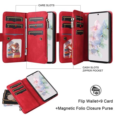 Dteck For Samsung Galaxy A15 Wallet Phone Case With 9 Card Holder Zipper Pocket Magnetic