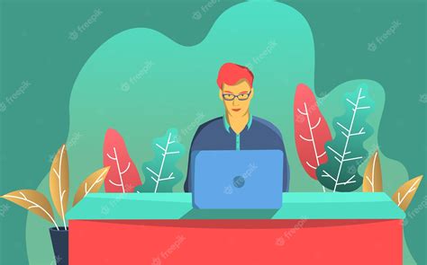 Premium Vector Man Working With Laptop Flat Color