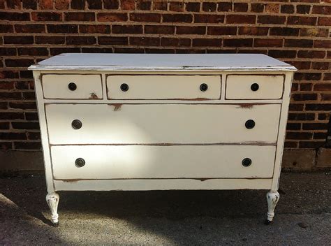 Antique Distressed Dresser In White Linen Reserved For 24