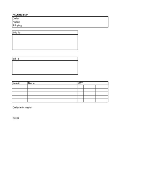 printable packing slip templates excel word