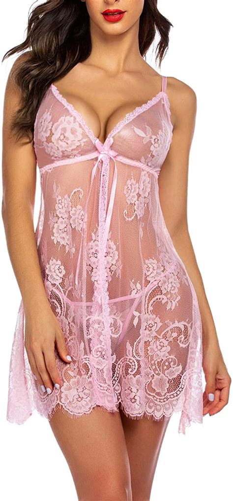 Avidlove Lingerie For Women Honeymoon V Neck Nighwear Babydoll Sexy Exotic Negligee Pink X