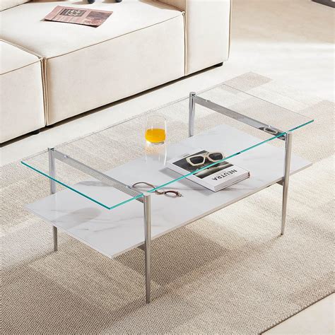 Amazon AGV 202206 Tadio Glass Coffee Table Double Layer Glass