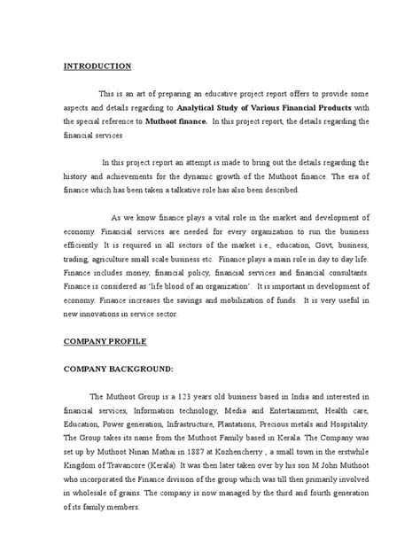 analytical study  muthoot finance tracing  history growth