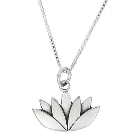 Sterling Silver Lotus Flower Charm With Box Chain Necklace